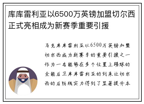 库库雷利亚以6500万英镑加盟切尔西正式亮相成为新赛季重要引援